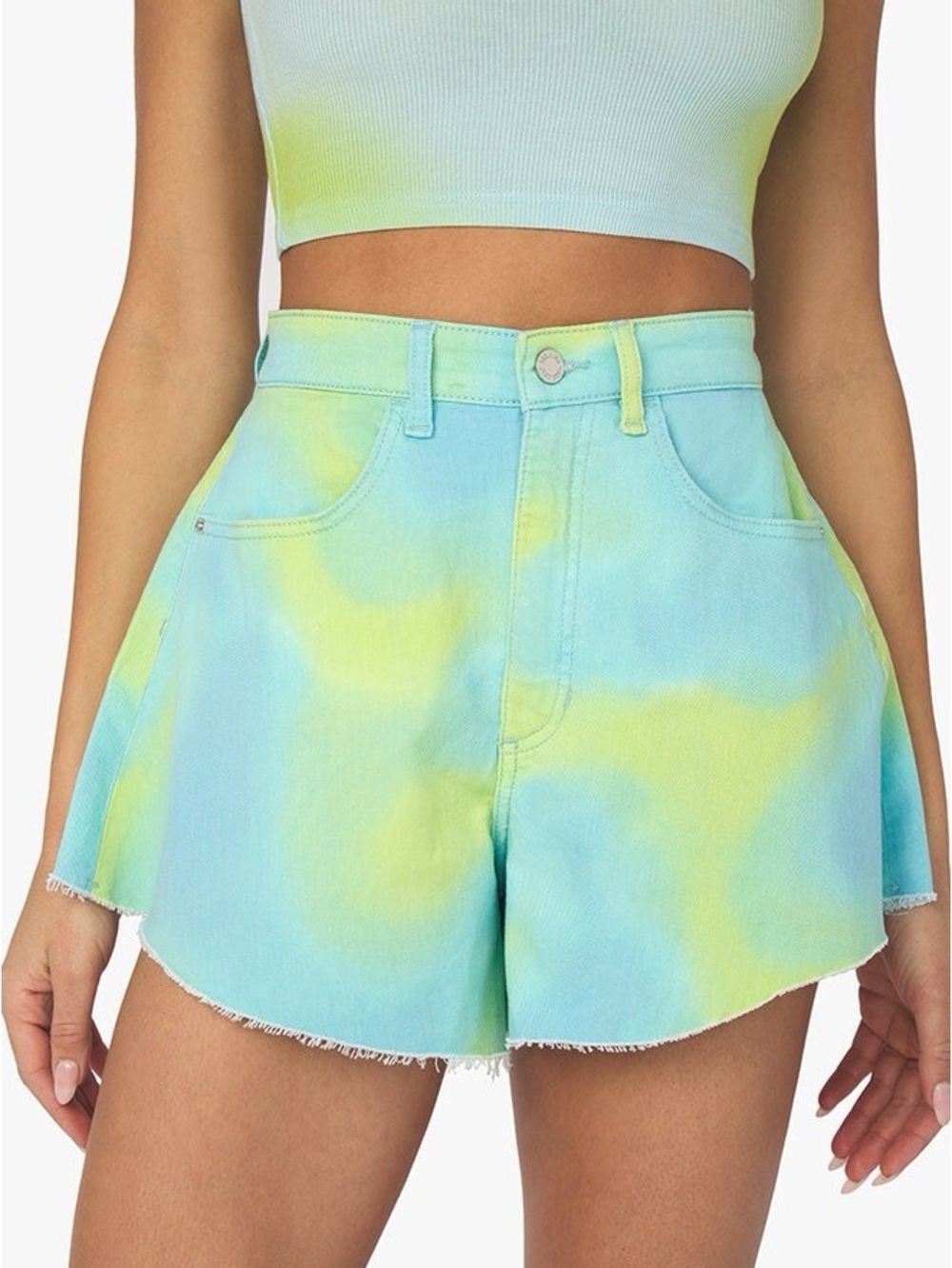 NWT Revolve | WeWoreWhat | Flare Bell Shorts Stretch Denim in Tie Dye Size 26
